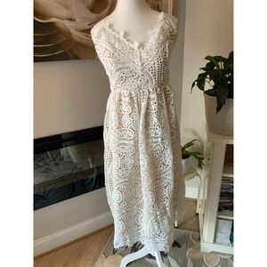 Aeom Midi Dress Medium Ivory Cream All Over Crochet Feminine Romantic Cottage